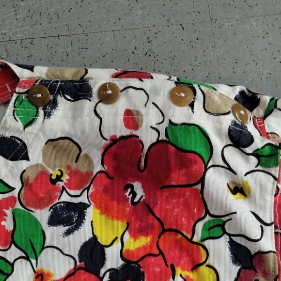 Lauren Brooke Crew Neck floral Hawaiian shoulderpads button shoulders blouse - Picture 8 of 16